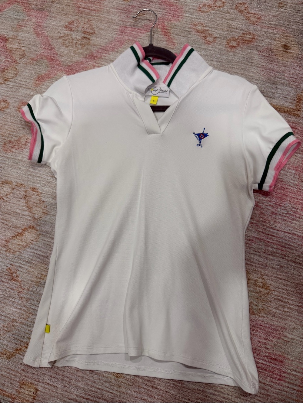 Ocean Reef Club Women’s White Polo with Pink & Green Trim w ORC Logo